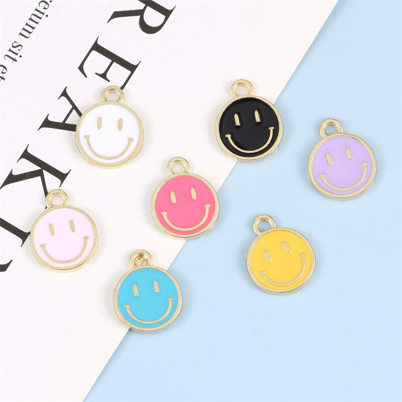 15pcs/lot Metal Smiley Charm Alloy Enamel Cute Smiling Face Pendant for Jewelry Making Diy Earring Necklaces Accessories 11x14mm