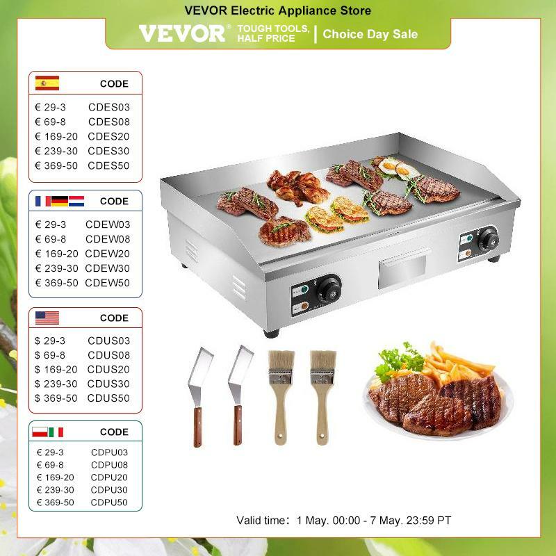VEVOR Electric Countertop Griddle with Drawer Stainless Steel Flat Top Grill Barbecue BBQ machine for Outdoor Camping Cooking