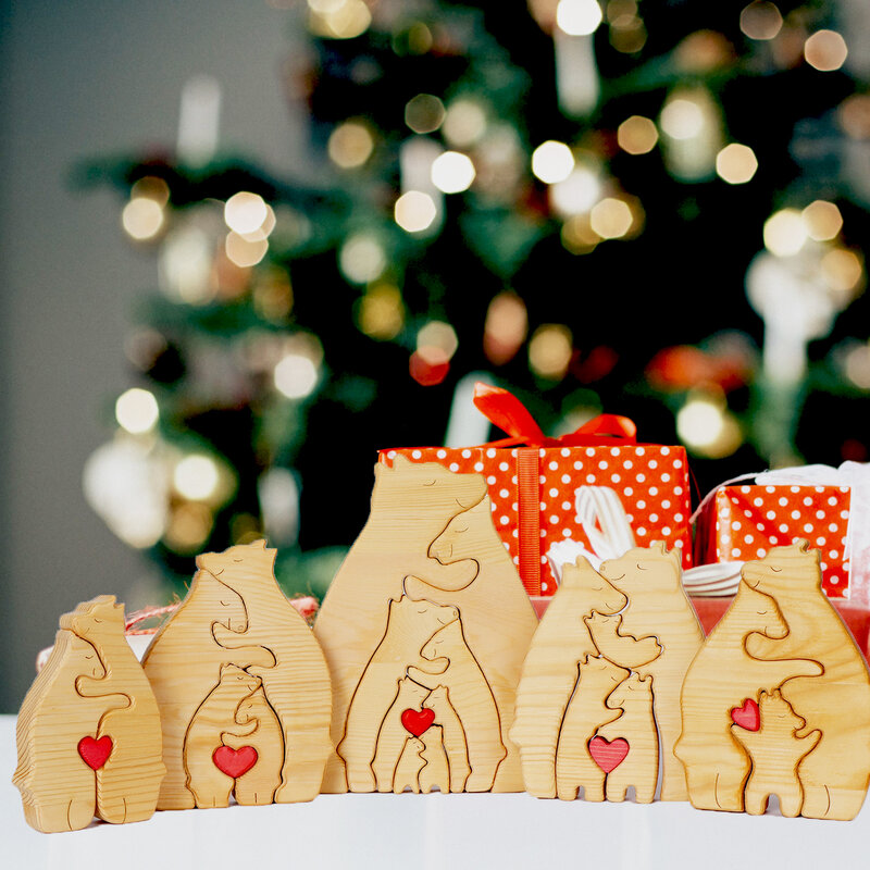 DIY rodzina niedźwiedzia drewniane Puzzle spersonalizowane niestandardowe nazwisko rodziny rzeźba 2-7 imion Boże Narodzenie prezent urodzinowy dekoracja biurka