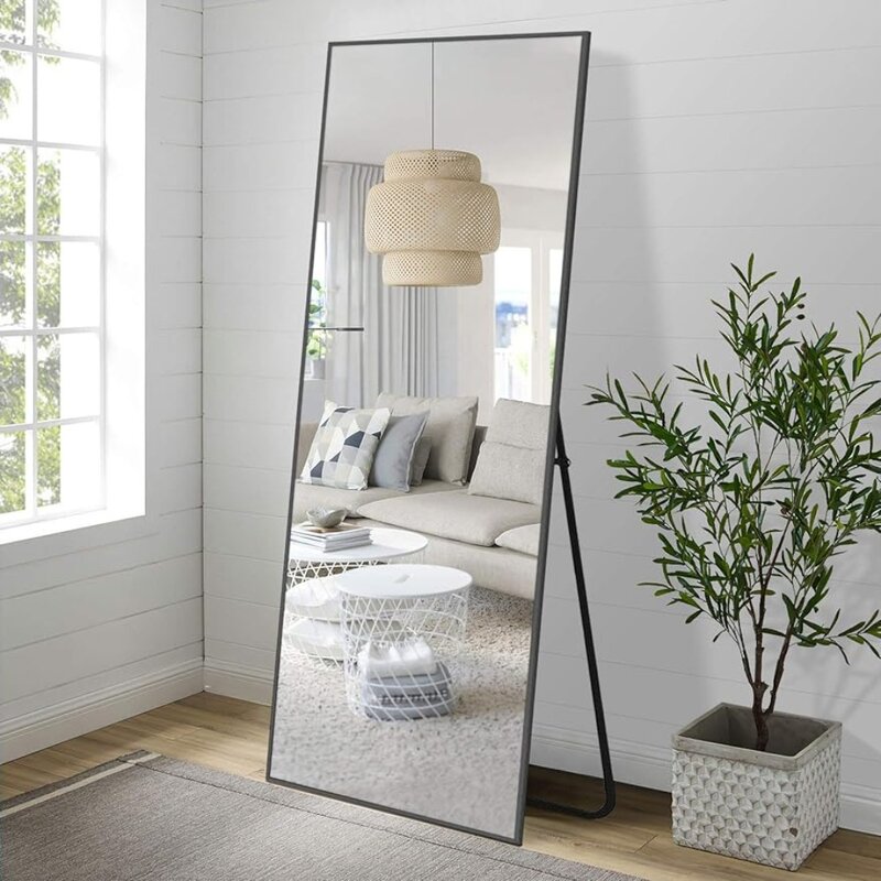 Espejo de tocador de longitud completa con soporte de pie, espejo de piso rectangular grande para dormitorio, cuerpo libre de carga, 59 "x 20"