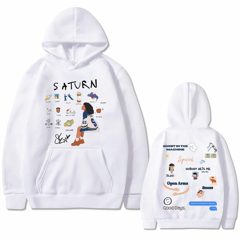Rapper SZA Hoodie cetak Album Saturn Pria Wanita mode Hip Hop Sweatshirt ukuran besar pria Hoodie katun bulu kasual Streetwear