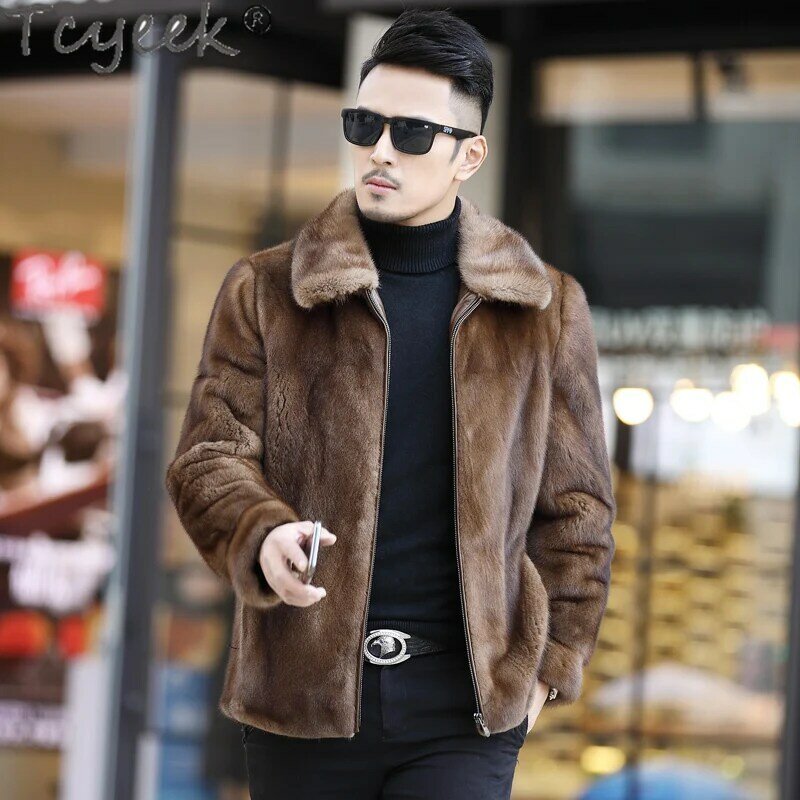 Tcyeek cappotto di pelliccia di visone naturale da uomo giacca di pelliccia da uomo invernale intero visone 2023 nuovi cappotti di pelliccia reale di alta qualità per abbigliamento uomo cerniera