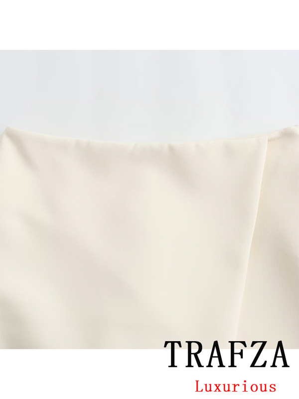 TRAFZA 빈티지 캐주얼 시크 여성 스커트, 단색 비대칭 짧은 슬림 스트레이트 스커트, 패션 2024 용수철 스트리트웨어 미니 스커트
