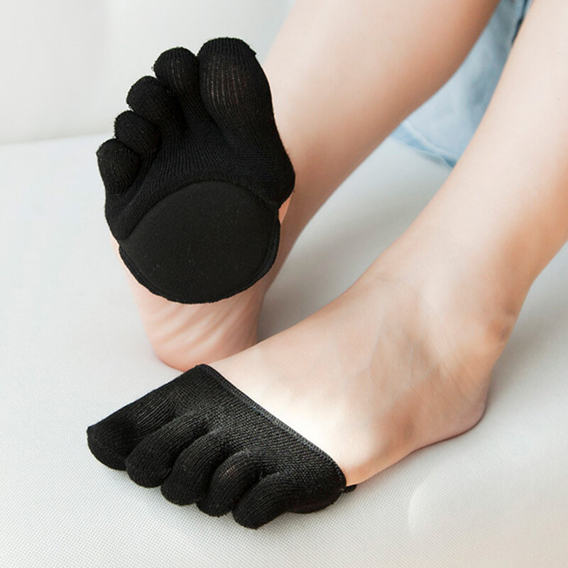 ถุงเท้าดูแลเท้าห้านิ้วถุงเท้าครึ่งเท้าบุนวมที่มองไม่เห็นสำหรับฤดูร้อนแผ่นรองเท้าหมอนรองด้านหน้า