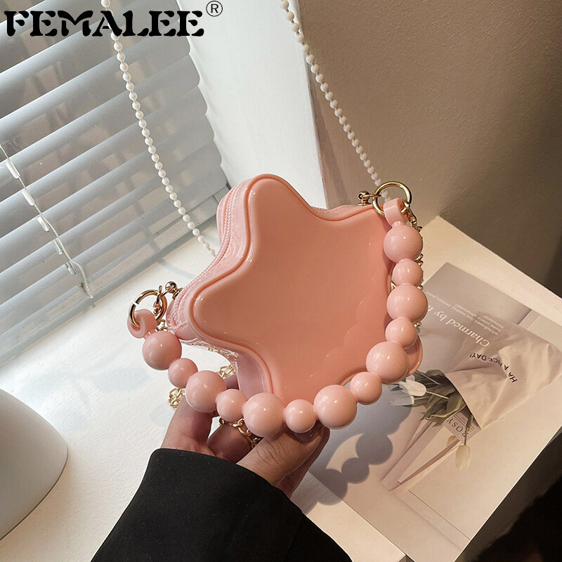 FEMALEE Ita-Bolso pequeño de hombro para mujer, bandolera con forma de cinco estrellas, bonito bolso con cadena de cuentas para niña, Mini bolso de mensajero