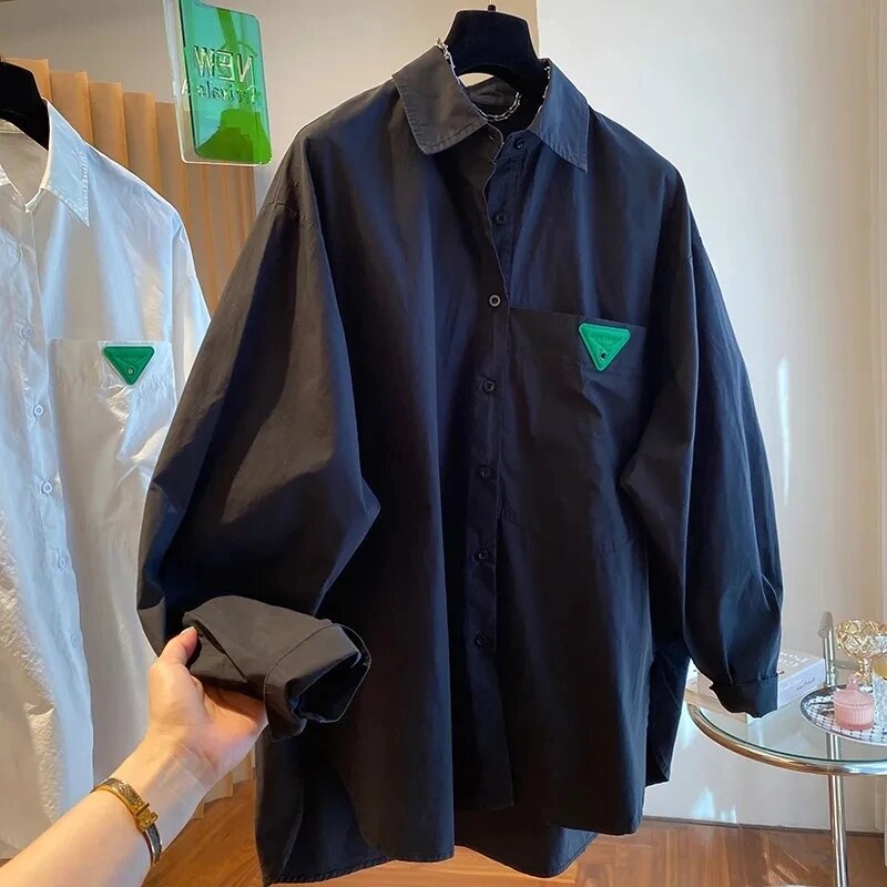 Camisa holgada de manga larga para mujer, blusa elegante informal de un solo pecho, diseño a la moda, primavera y verano, 2024