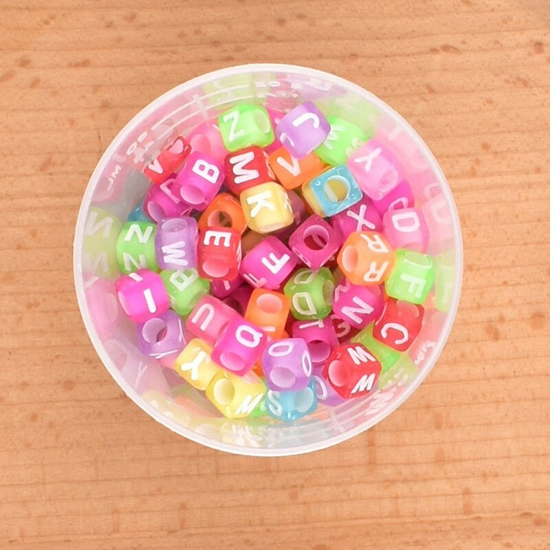 50pcs/lot 6*6*3mm DIY Handmade beading Acrylic beads Square transparent color background white letter beads for jewelry making