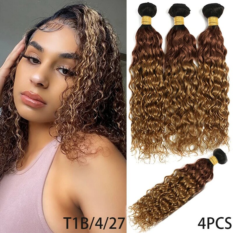 10A Malaysia Hair Ombre Curly Water Wave Bundles Human Hair with closure Highlight Water Wave Bundles With Closure Honey Blonde