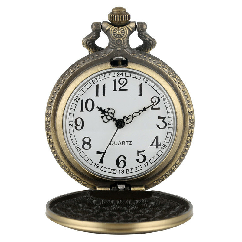 Steampunk Bronze Dinossauro Padrão Quartz Relógio de Bolso para Homens e Mulheres, Relógio Número Árabe, Colar Corrente, Pingente, Relógio Folha