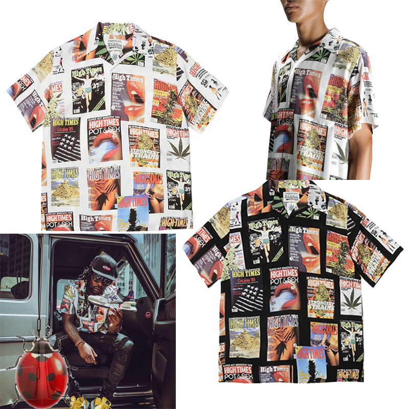 قميص نسائي فضفاض ورقيق بأكمام قصيرة ، ملصق طباعة شفاه ، جودة عالية ، ملابس الشارع Y2K ، قميص ياباني غير رسمي