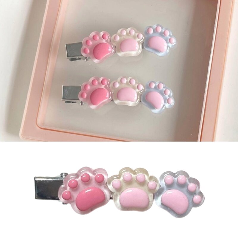 Ins Style Clear Shining Cat Paw Hairpin for Woman Style Charm Hair Clip Aesthetics Jelly Feeling Hair Accessories 10CF