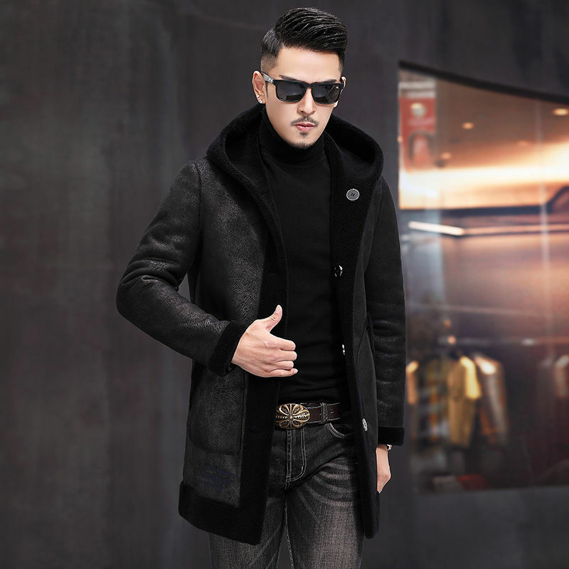 2022 가을 겨울 남성 패션 리얼 퍼 솔리드 아우터, 남성 후드 양 전단 재킷, 천연 양털 따뜻한 코트, O21