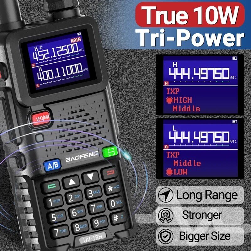 Baofeng-UV-5RH Air banda walkie talkie, frequência cópia com fio, carregador tipo C, atualizado Ham rádio em dois sentidos, 10W
