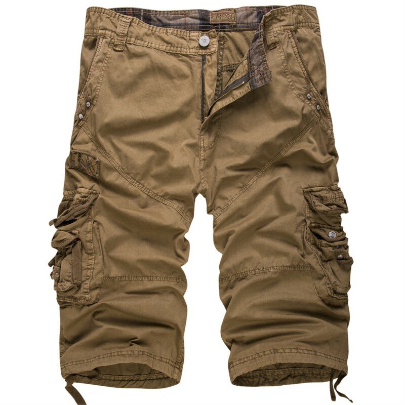 Pantalones cortos holgados de algodón para hombre, Shorts militares de varios bolsillos, Color sólido, hasta la rodilla, tácticos de talla grande