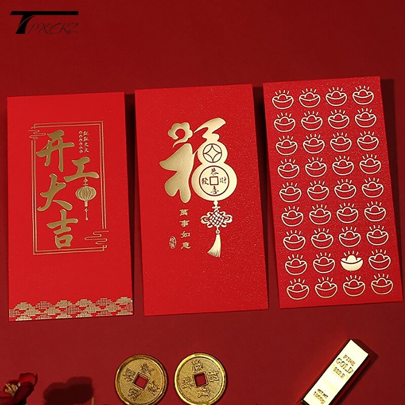 Sobre rojo con estampado en caliente para cumpleaños, bolsillo rojo creativo para dinero de la suerte, sobres de regalo rojos para boda, 10 unidades