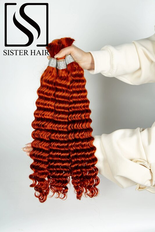 26 28 Inches Human Hair For Braiding Ginger Orange Deep Wave Bulk No Weft 100% Virgin Hair Human Braiding Hair For Boho Braids