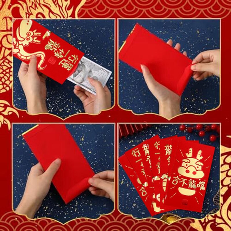 Ano novo chinês Envelopes vermelhos, festival da primavera, pacotes de dinheiro da sorte, ano novo chinês 2024 dragão, 36 pcs