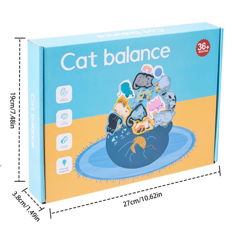 Balance Blocks For Kids Cat Patterned Wooden Stack Game Cute Educational Toy Balance Game To Develop Hand-Eye Coordination