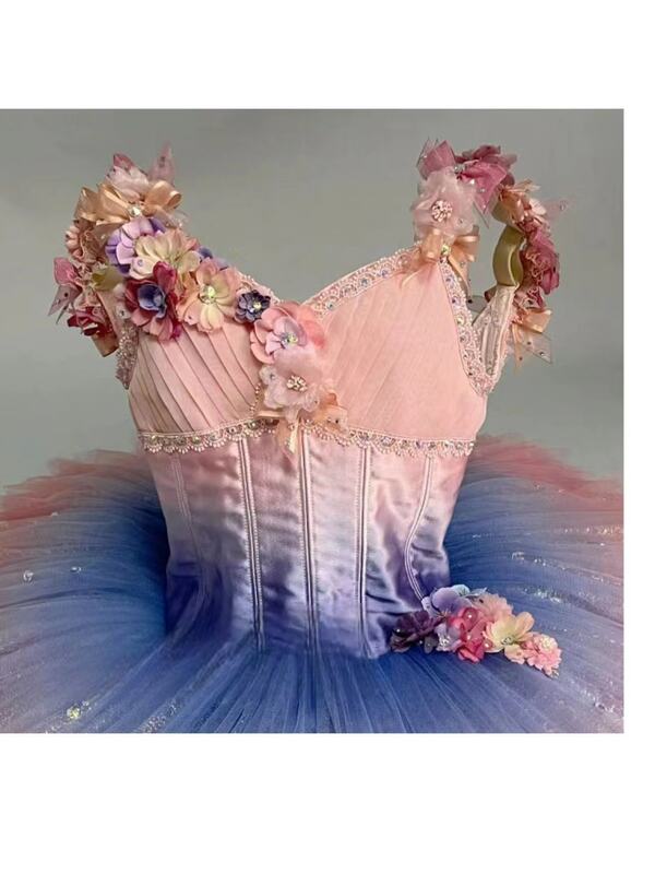 Falda de disco de tutú de competición de Ballet de hadas de flores para mujer, falda de rendimiento personalizada privada de alta gama para adultos y niños, 2024