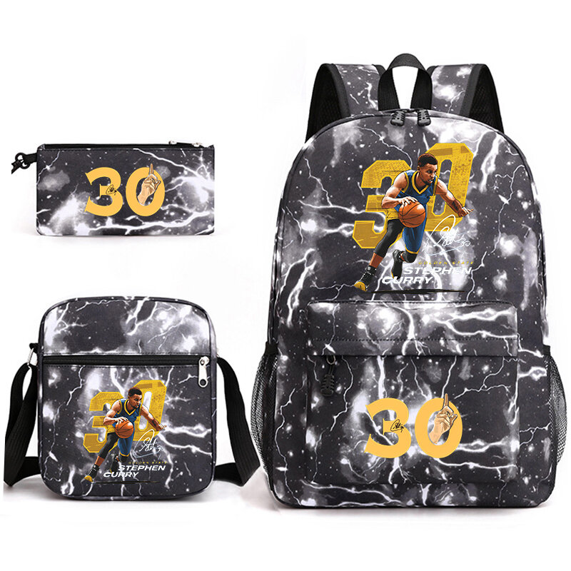 Conjunto escolar con estampado de avatar de Curry para estudiantes, mochila informal, estuche para lápices, bolso de hombro, adecuado para niños y niñas, 3 piezas