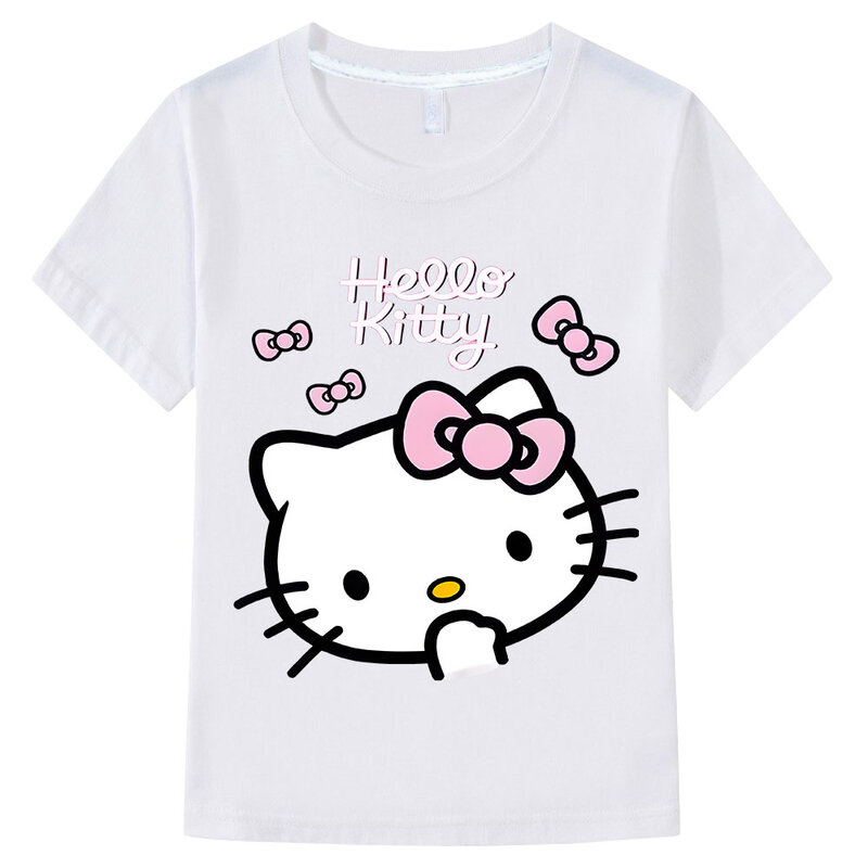 Hello Kitty abbigliamento per bambini cartone animato stampato 100% cotone t-shirt ragazzi ragazza estate carino top Anime Tees Y2k un pezzo manica corta
