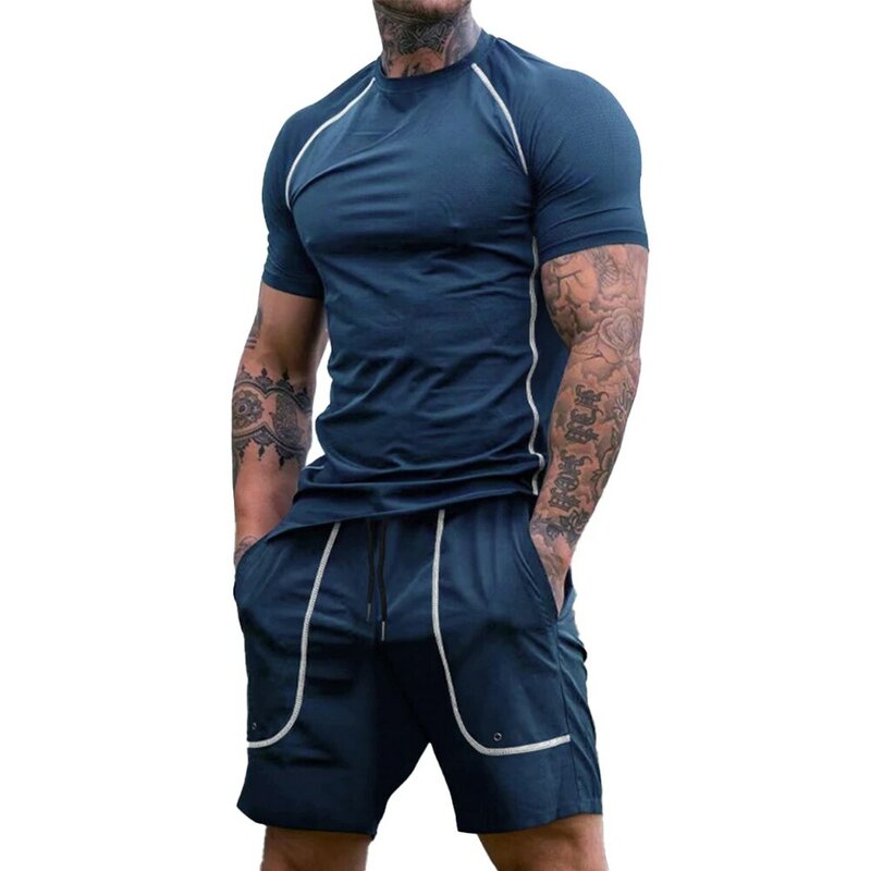 Daily Holiday Vacation Shorts T Shirt Tracksuit Set Tee Casual Colorblock Mens O Neck Short Sleeve Male Stylish