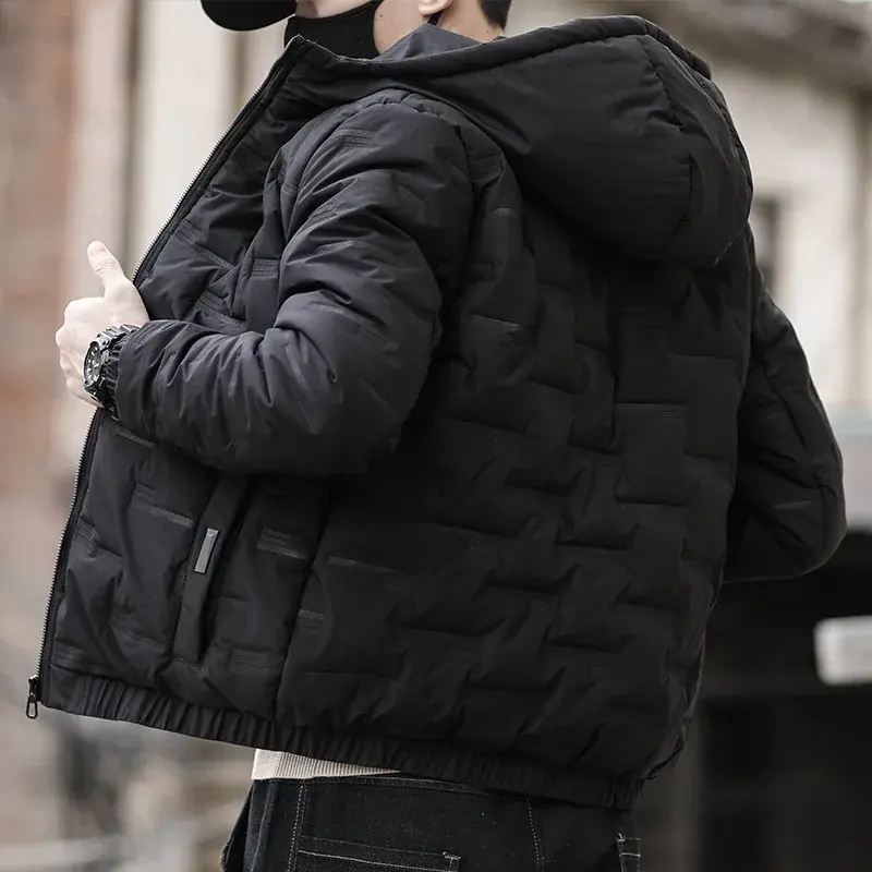 Мужская теплая куртка на хлопковом наполнителе, с капюшоном
