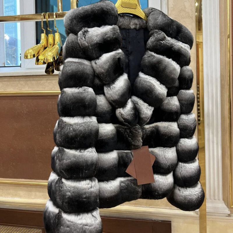 Chaqueta de piel de Invierno para mujer, abrigo corto de piel de conejo Rex Real, chaqueta de lujo de marca de piel Natural