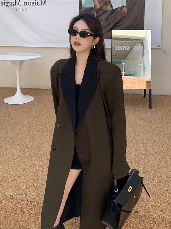 2022 Mode Ukuran Besar Setelan Kerah Jas Hujan Pakaian Wanita Musim Semi Musim Gugur Blazer Panjang Mantel Jaket Korea Jp234