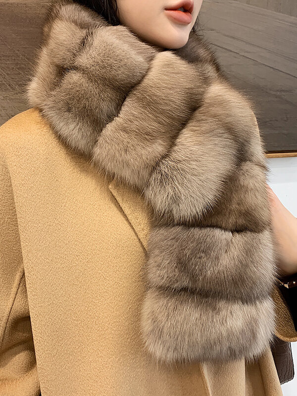 Écharpe longue en fourrure de sable véritable pour femme, accessoire de luxe, avec anneau châle, collection hiver 2022