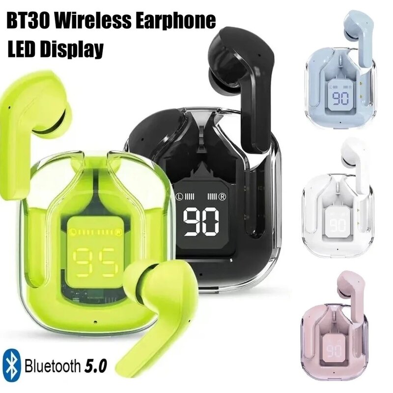 BT30 earbud Bluetooth TWS nirkabel 5.0, headset Gaming olahraga pengurang kebisingan Earphone mikrofon headphone dengan tampilan LED