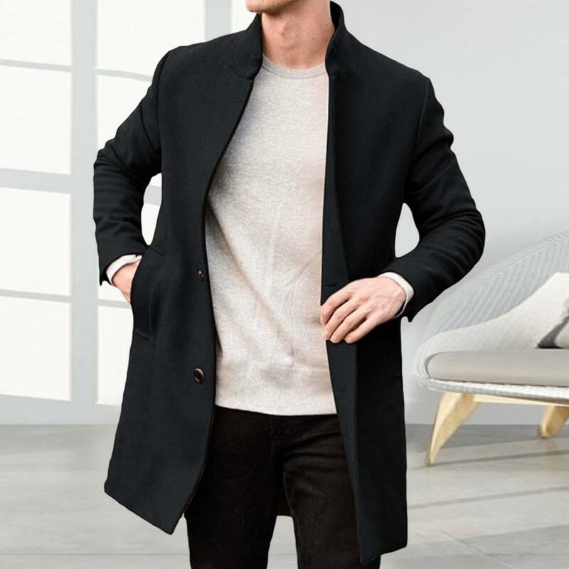 Однотонное пальто для джинсов, классическое мужское зимнее пальто с воротником-стойкой, универсальный дизайн, утепленная Осенняя однотонная тонкая куртка