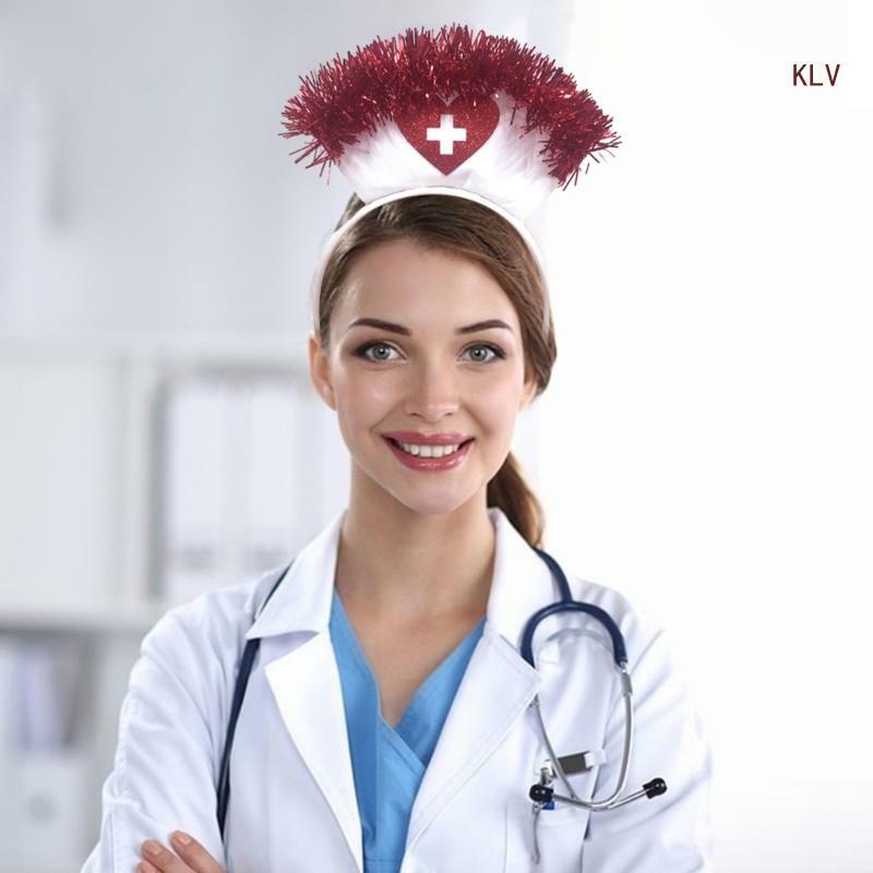 Role Playing Nurse Hat with Hair Hoop Party Masquerade Party Cosplay Accessory Sequins Glitter Nurse