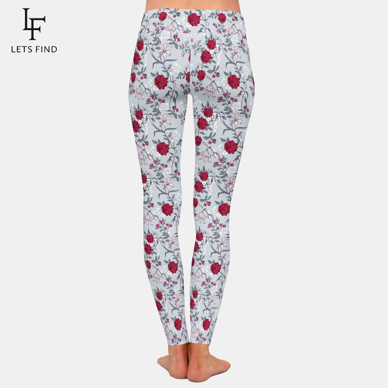 Летние шелковые женские брюки для фитнеса LETSFIND г/кв. М, модные привлекательные облегающие эластичные леггинсы с 3d-рисунком роз и лилий и высокой талией