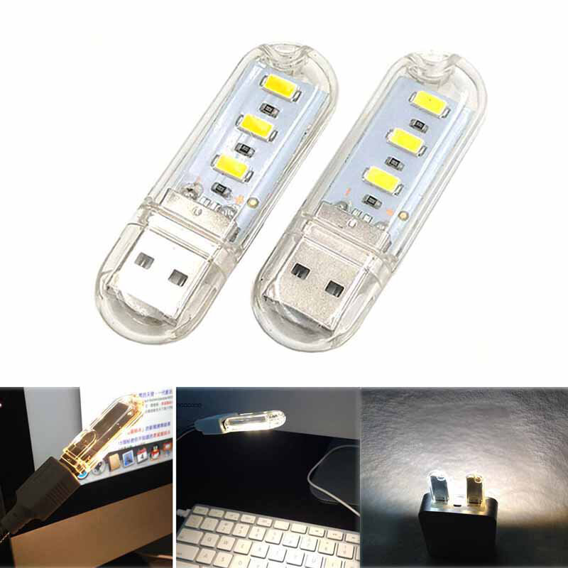 ไฟ LED กลางคืน USB ขนาดเล็กแบบพกพาสำหรับตั้งแคมป์อุปกรณ์ USB Power 3ไฟ LED ชิปโคมไฟ0.2 W ไฟกลางคืนไฟอ่านหนังสือ