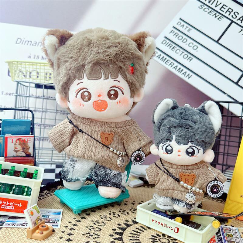 10/20cm Cute 3Pcs Cool Boy Suit Idol Doll Clothes Brown Sweater Gray Jeans Necklace DIY Clothing Accessories for Fans Kids Gifts