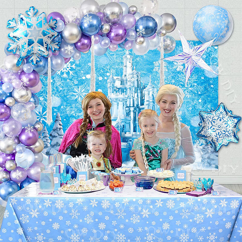 Globos de copo de nieve de Frozen para niña, Kit de arco de guirnalda, decoración de aniversario