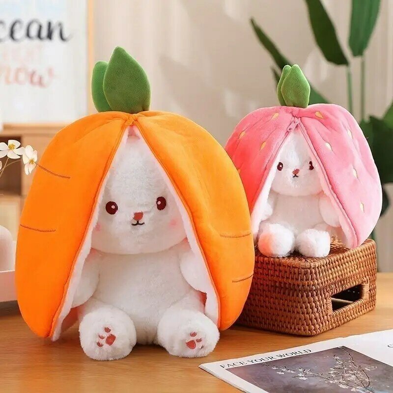 Funny Joy Kawaii Fruit Bunny Plush Toy Cute Carrot Strawberry Turn Into Rabbit Plush Toy Kids Birthday Christmas Gift