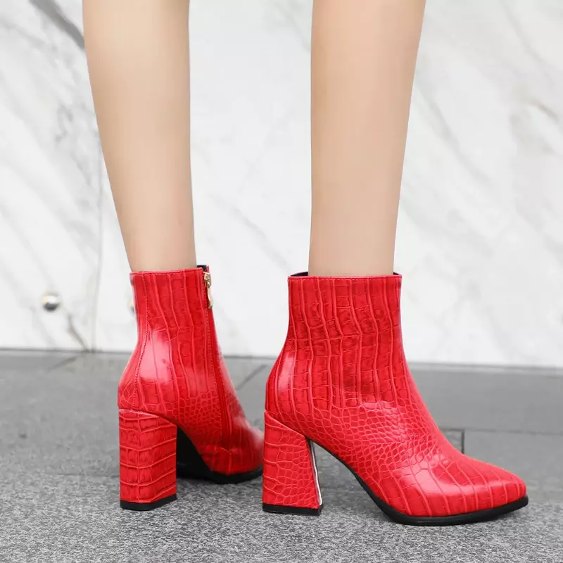 New Winter 7 Colors High Quality Women Ankle Boots Zip Pointed Toe High Heels Female Boots Party Shoes Women Boots