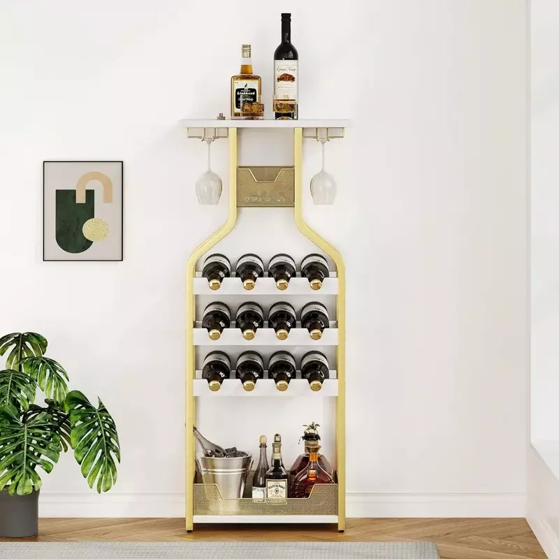 Porte-bouteilles de vin en métal T1 autoportant, table d'affichage d'évaluation de stockage pour bar, cuisine, salle à manger, salon