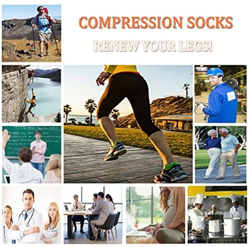 3/6/7 Pairs Of Compression Socks Varicose Edema Knee Stretch Socks Outdoor Running Cycling Hiking Sports Socks Gym Yoga Football