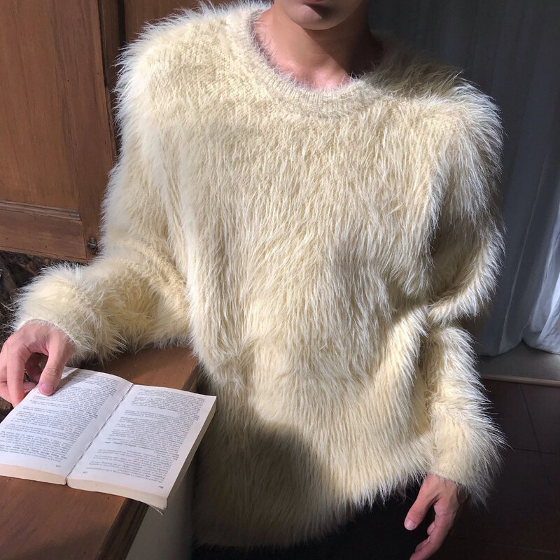 Искусственная Мужская зимняя плюшевая винтажная свободная напущенная однотонная модная универсальная уличная одежда Harajuku Vitality
