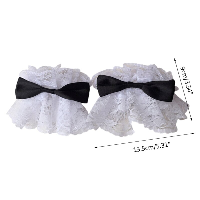 Dark Gothic Lolita Wrist Cuffs Sweet Satin Bow Ruffles Floral Lace Tulle Bracelet Wristband Japanese Anime Maid Cosplay Costume