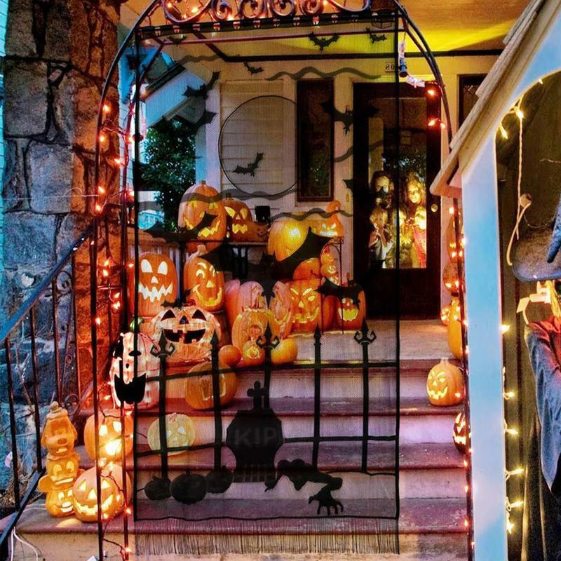 Дверная занавеска «летучая мышь» на Хэллоуин, дверная занавеска с маленьким призраком для ползания, Черная кружевная занавеска с кисточкой, декоративные принадлежности для дома на Хэллоуин