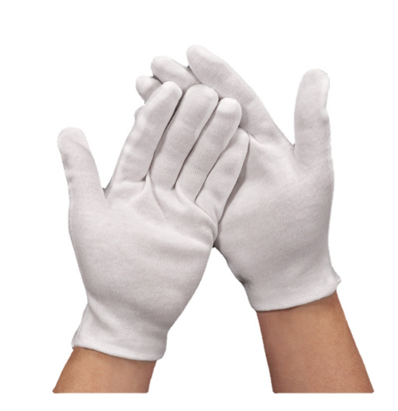 Guantes Blancos de algodón para hombre y mujer, accesorio de dedo completo, para camareros, conductores, joyas, trabajadores, guantes para el sudor, 1 par