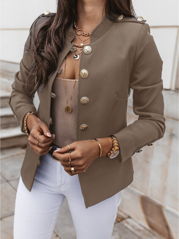 Casualowa odzież wierzchnia z okrągłym dekoltem bluza z długim rękawem biurowa damska wiosna jesień moda elegancki jednolita marynarka płaszcz dla kobiet 2024 Top damski