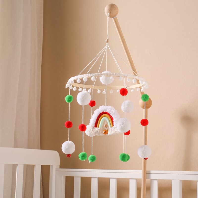 Подвесная игрушка-колокольчик для детской кровати, радужная деревянная Мобильная Музыкальная погремушка для новорожденных 0-12 месяцев, аксессуары для детской кровати