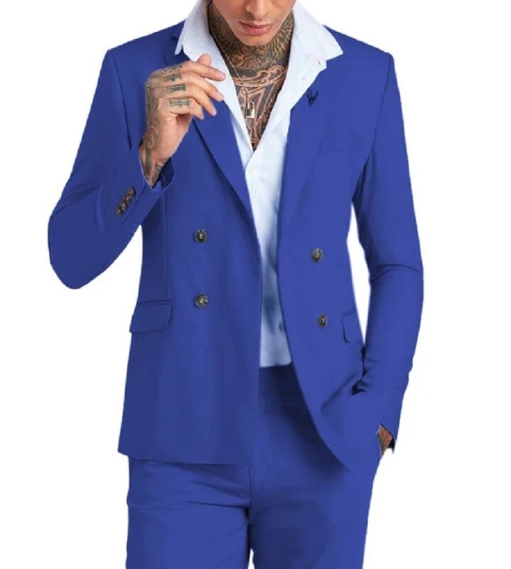 Rood Kostuum Homme Mannen Suits Double Breasted Bruidegom Smoking Slim Fit Terno Masculino Prom Party Blazer 2 Stuks