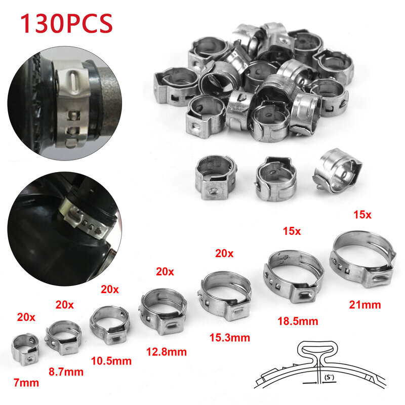 130/80/45pcs Stainless Steel Ear Stepless Clamp Worm Drive Fuel Water Hose Pipe Clamps Clips+ 1PC Hose Clip Clamp Pliers