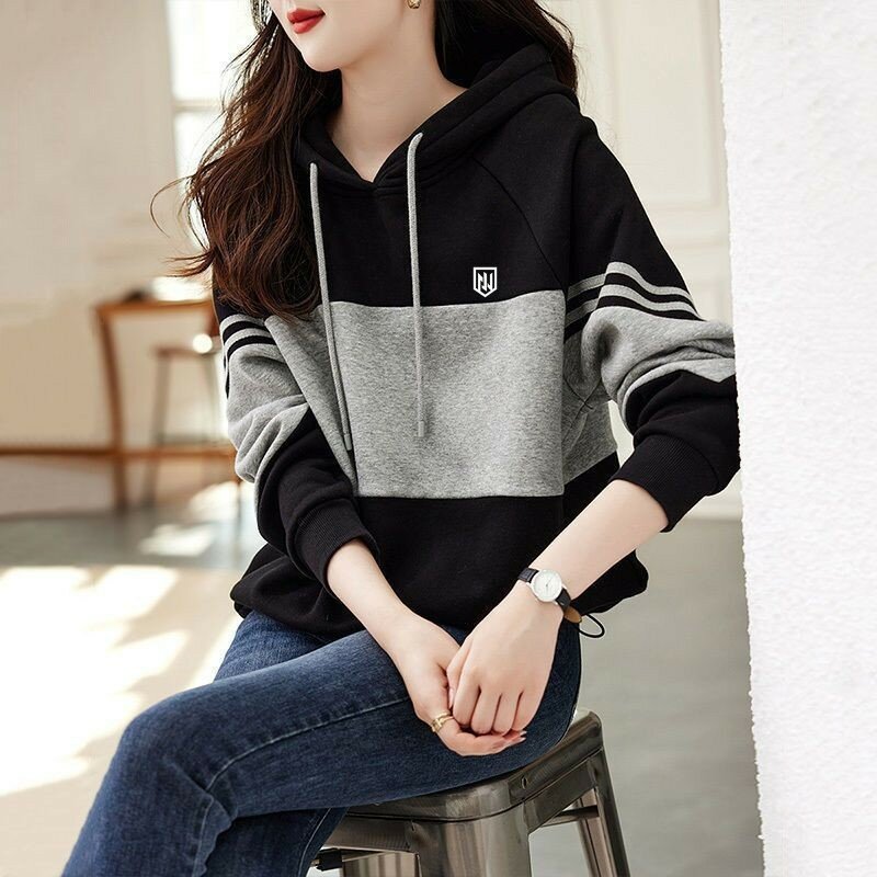 2024 golf wear women's fashion striped color matching hooded golf shirt loose leisure spring and autumn new golf sportswear